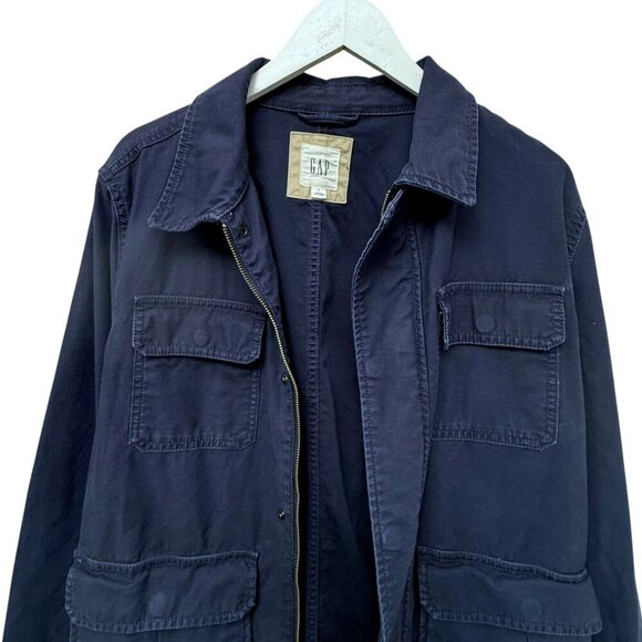 GAP Mens Utility Jacket Size Small Navy Blue Cotton Full Zip Casual Barn Coat - Picture 6 of 7